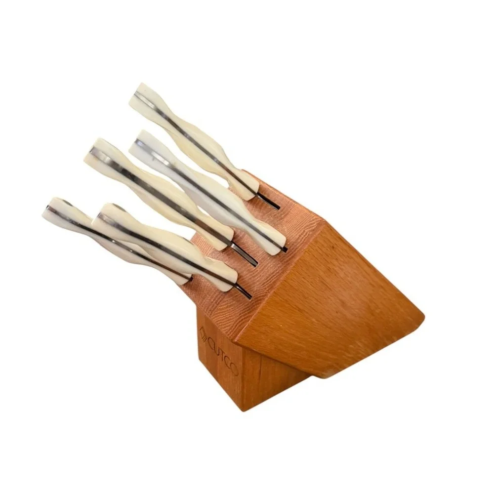 Cutco Pearl White 5-Piece Gourmet Set with Honey Oak 6 piece in total Knife set